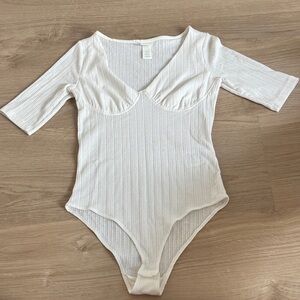 H&M White Ribbed Bodysuit